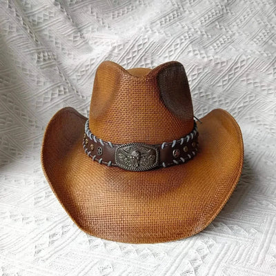 New Lake Blue Western Cowboy Straw Hat 2024 Spring and Summer New Outdoor Sun Hat Men's and Women's Cowboy Hat gorras