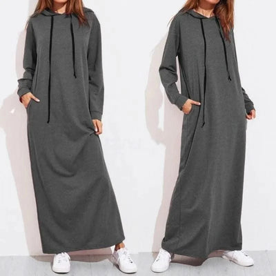New Autumn And Winter Women's Long Sleeve Hooded Sweatshirt Dress Fashion Black Elegant Casual Dresses Female Holiday Vestidos