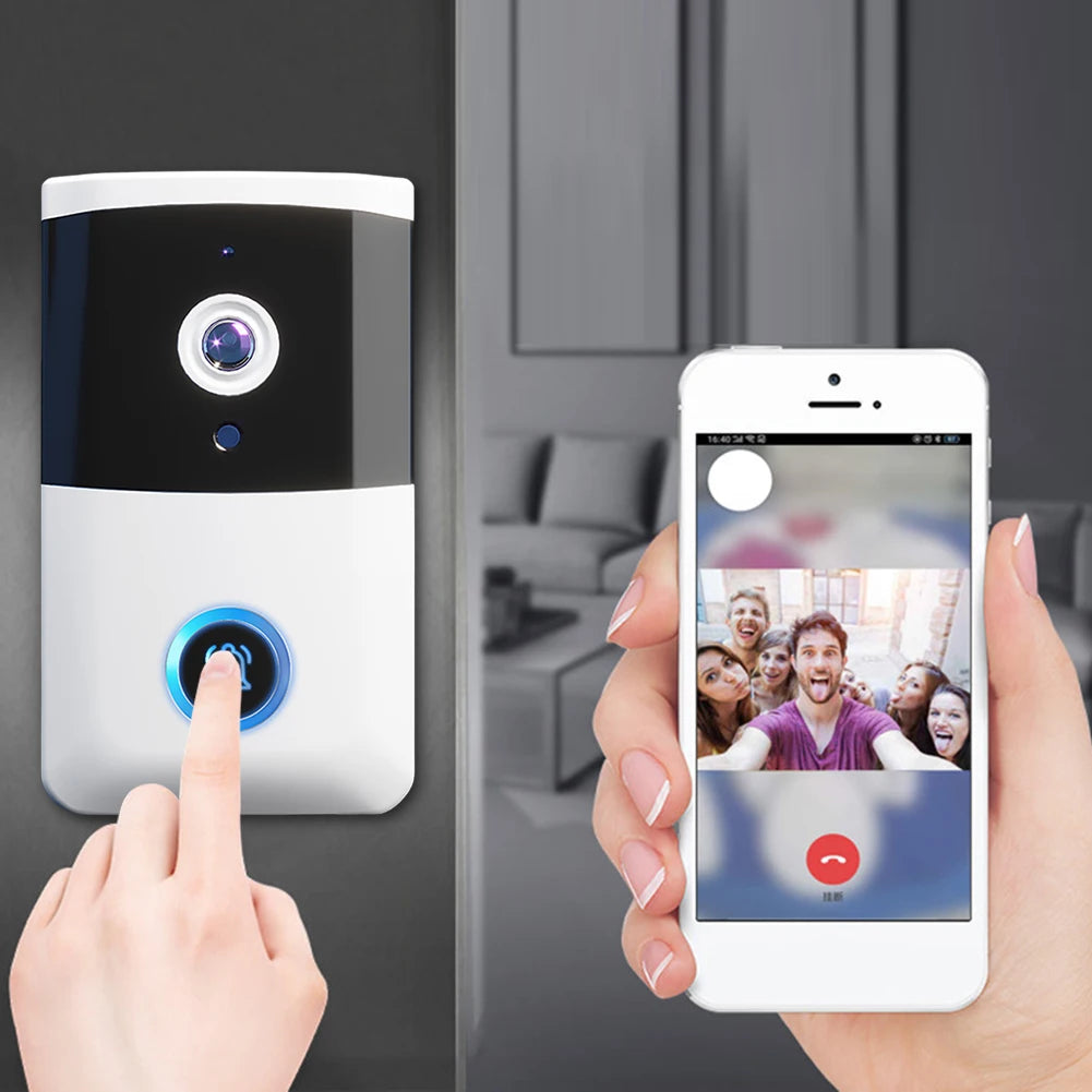 WiFi Wireless Video Doorbell IR Night Vision Doorbell Camera Two-way Audio Visual Doorbell for Home Security Alarm System