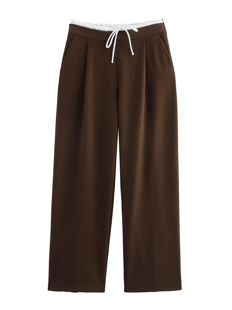 Wide Leg Pants For Women Straight Autumn Coffee Tie Up Casual Trousers Women Gray Loose Pants Ladies Black Trousers Office