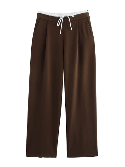 Wide Leg Pants For Women Straight Autumn Coffee Tie Up Casual Trousers Women Gray Loose Pants Ladies Black Trousers Office