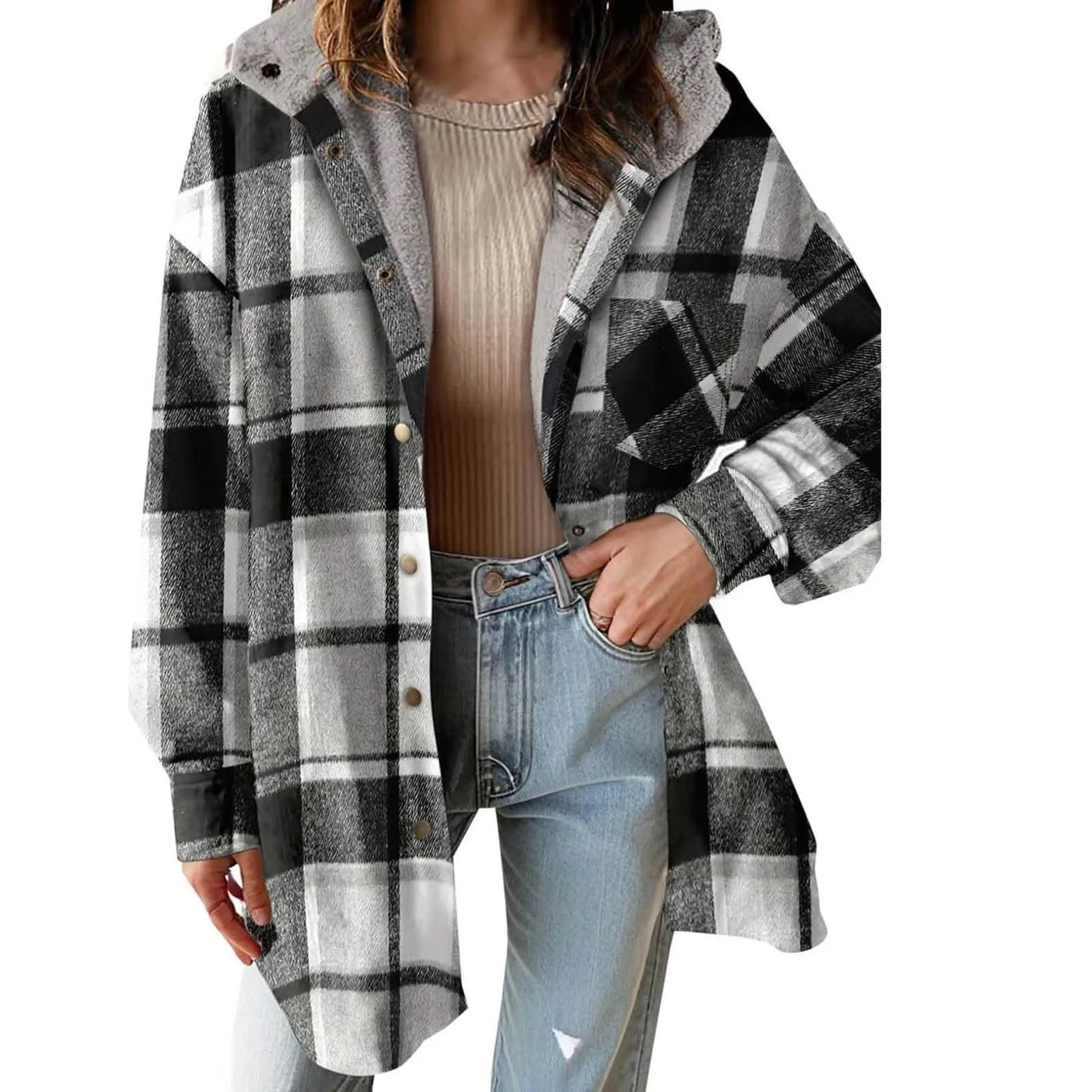 Women Chic Jackets Autumn Winter Lapel Patchwork Coats Casual Office Jacket