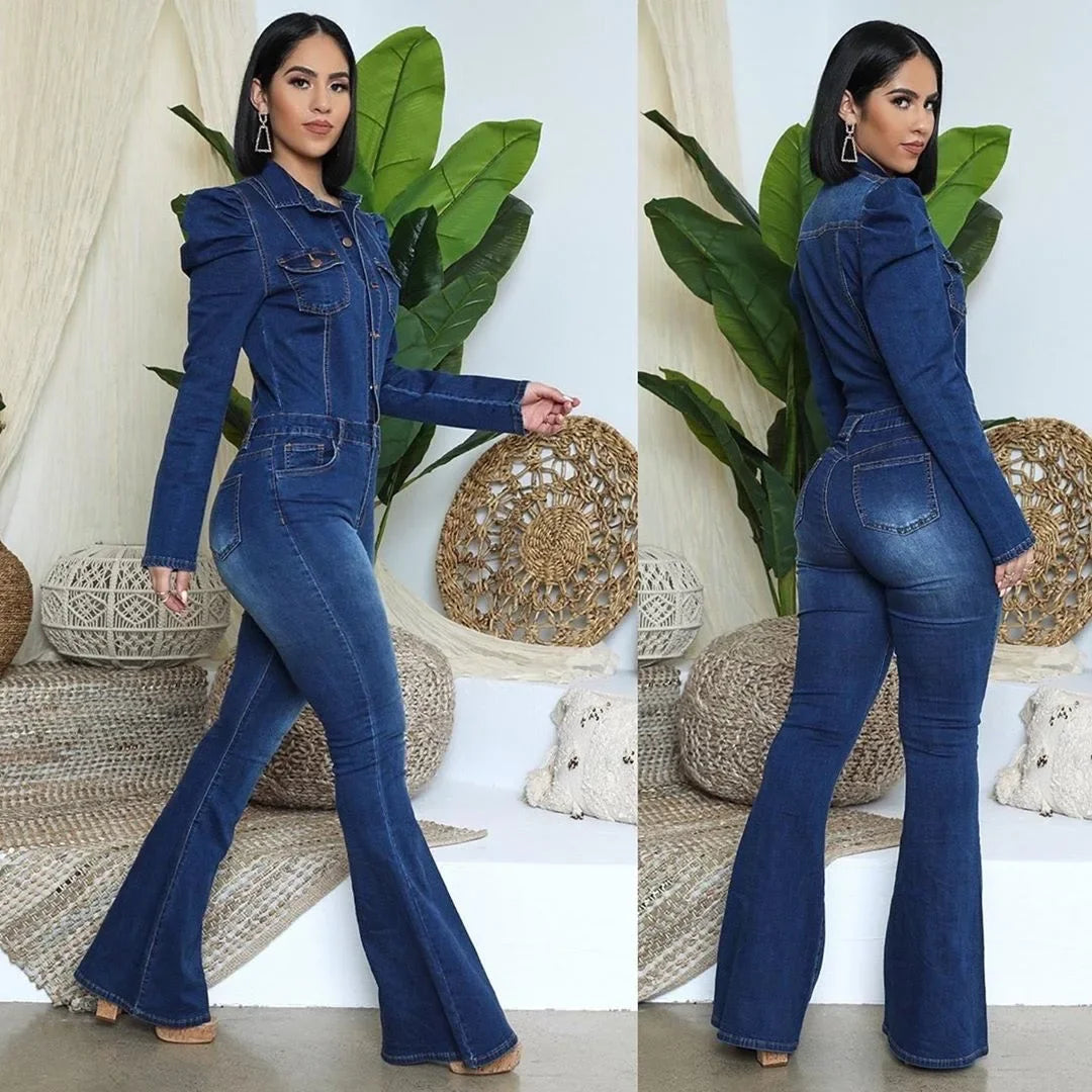 Full Length Overalls Women Jeans Bleached Washed Denim Mid Waist Jumpsuits Single Breasted Sashes Spliced Vintage Casual