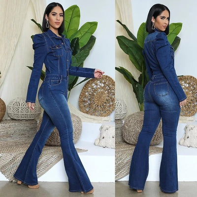 Full Length Overalls Women Jeans Bleached Washed Denim Mid Waist Jumpsuits Single Breasted Sashes Spliced Vintage Casual