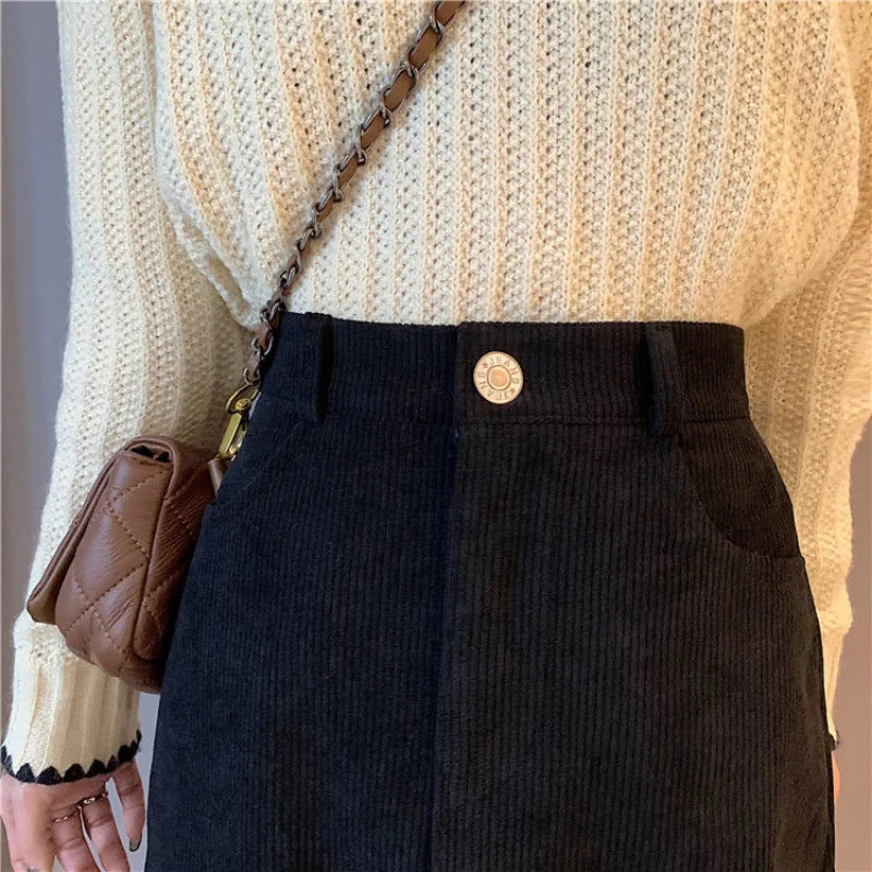 Skirts Women A-line Retro Korean Style Slim Basic All-match Student Autumn Ins Cozy Trendy Feminine Aesthetic Popular Faldas New