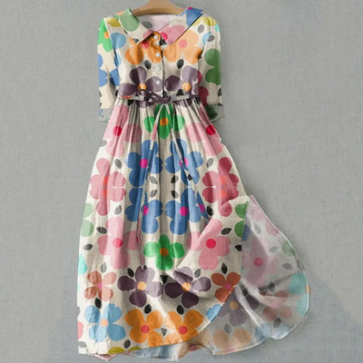 A-line Dress Bohemian Floral Print Midi Dress with Lace-up Detail A-line Silhouette for Women Spring Fashion Statement Women