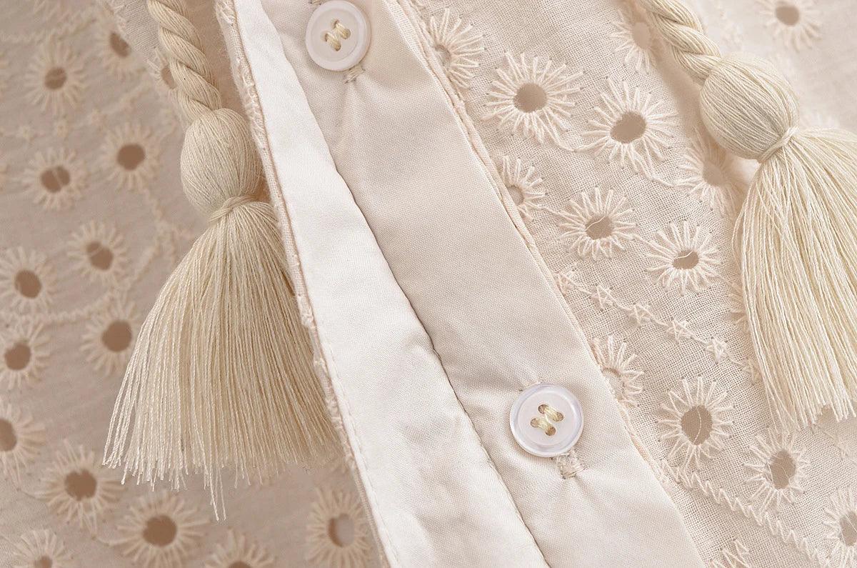 Women's Dress 2025 Spring New Fashionable and Casual Style Hollow Embroidered Shirt Dress