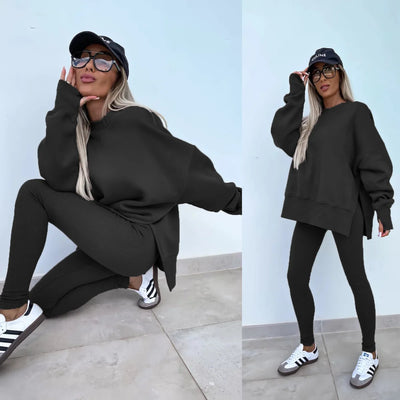 Lounge Sets for Women Two Piece Travel Outfits Sweatsuits Autumn Winter Fashion 2024 Trendy Loose Oversized Tee Tight Trousers