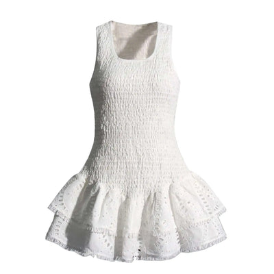 Summer Sundress Holiday Print Embroidery Cotton Short Cake Dress Women Sleeveless Tank Elastic Back Cocktail Party Vestidos