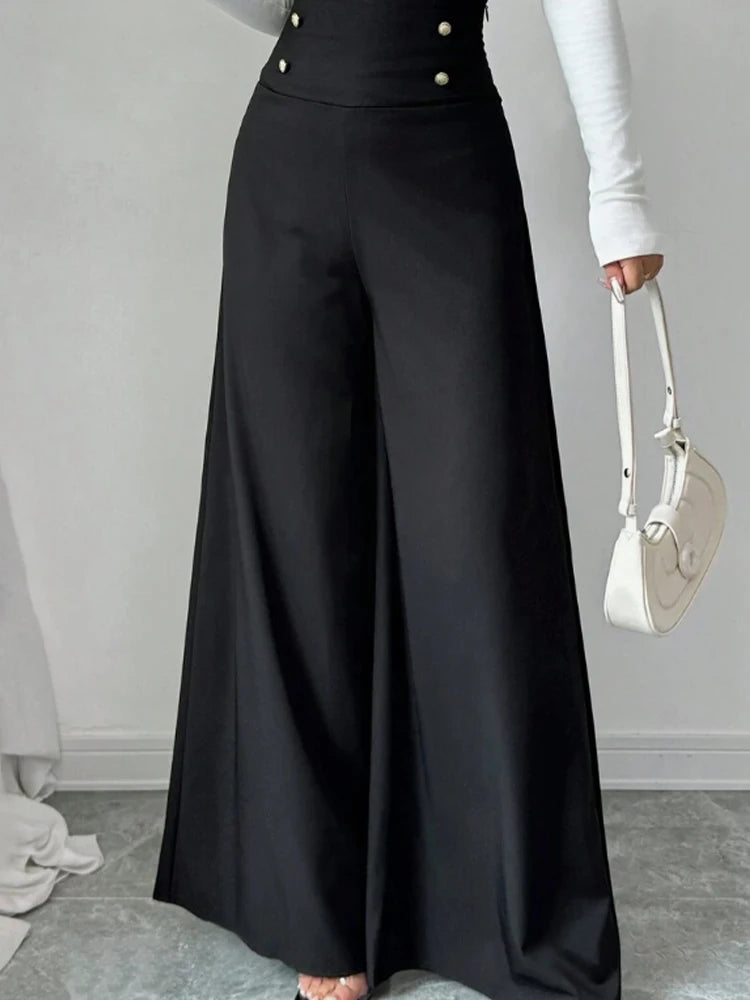 Women's Fashionable and Elegant Solid Color Wide-Leg Pants for Spring and Autumn, High Waisted Pants