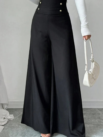 Women's Fashionable and Elegant Solid Color Wide-Leg Pants for Spring and Autumn, High Waisted Pants