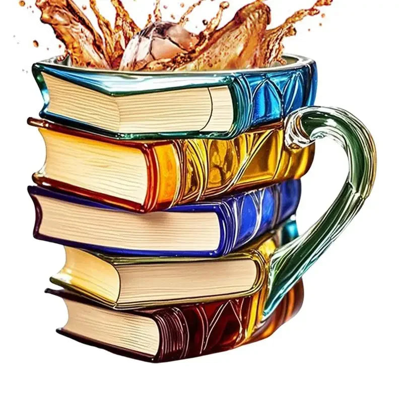 Painted Book Coffee Mug Novelty Drinking Cups Book Stack Coffee Cup Glass Tea Milk Drinking Cup Breakfast Milk Cup Tea Cup