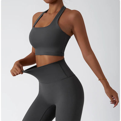 Women Breathable Sports Bra Absorb Sweat Shockproof Padded Gym Bta Running Fitness Bra Yoga Sports Bras Hanging Neck Underwear