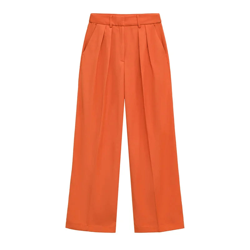 Women's Trousers New Summer 2025 Orange Mid Rise Simple Trousers Casual Commute Stylish Versatile