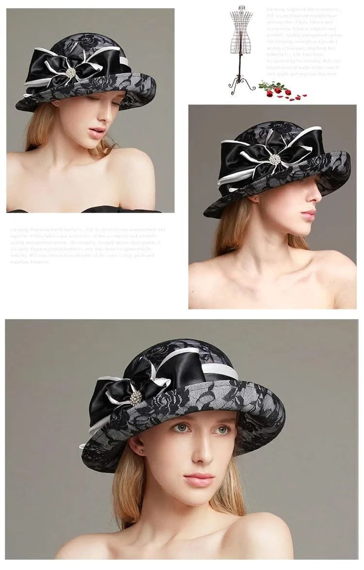 linen rolled edge small top hat for women's British retro fashion hat summer mesh breathable sun protection and sunshade hat