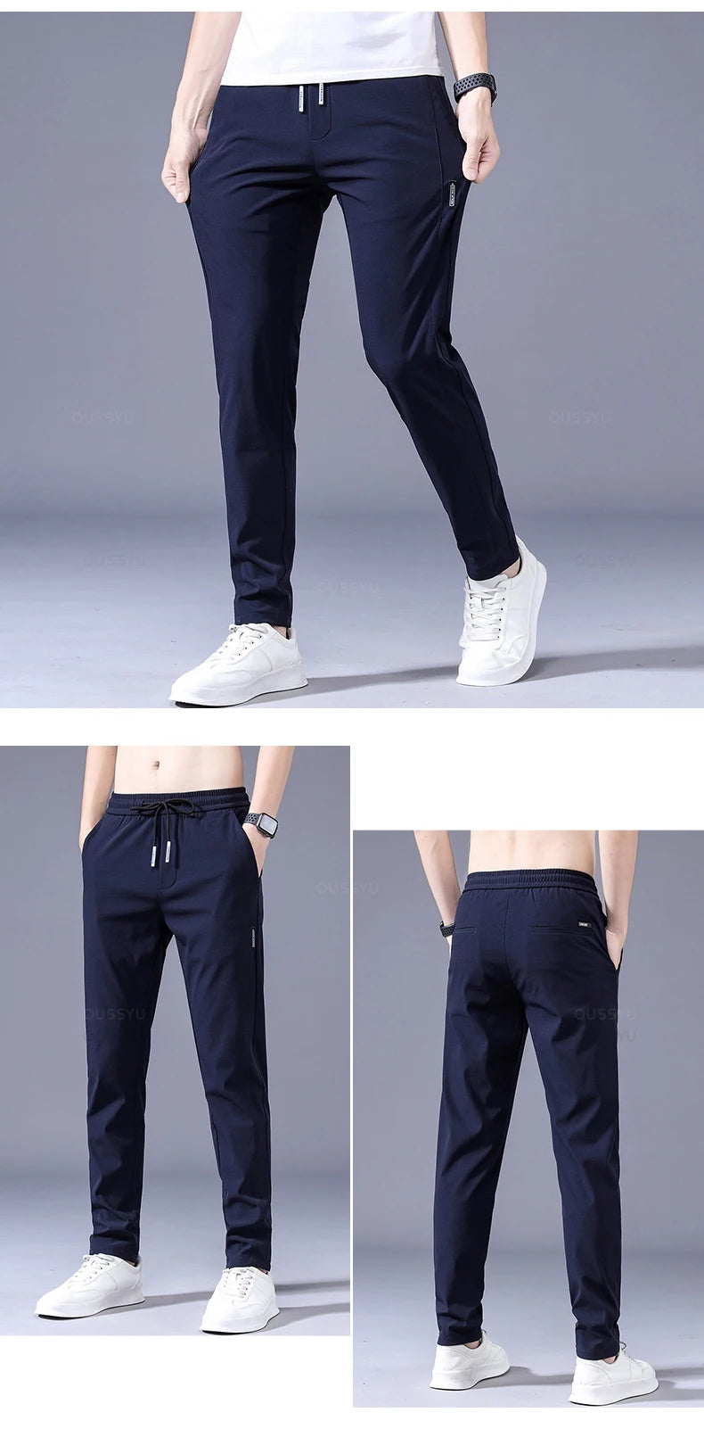 2025 Men's Trousers Spring Summer New Thin Green Solid Color Fashion Pocket Applique Full Length Casual Work Pants Pantalon