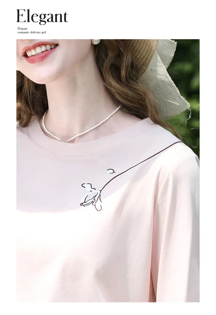 I BELIEVE YOU T-shirts for Women 2024 Autumn New Graphic Gentle Embroidery Three Quarter Sleeve Chic Base Clothing 2243015764