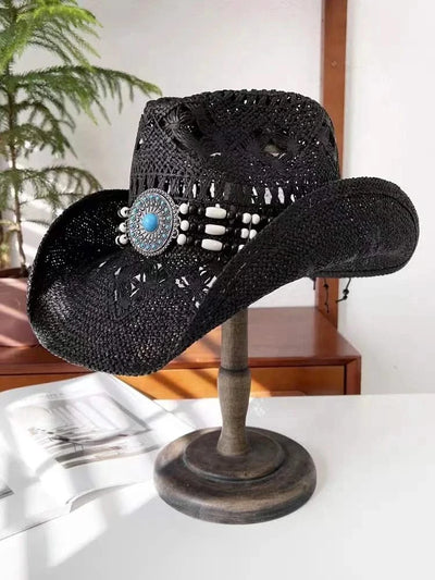 New Lake Blue Western Cowboy Straw Hat 2024 Spring and Summer New Outdoor Sun Hat Men's and Women's Cowboy Hat gorras