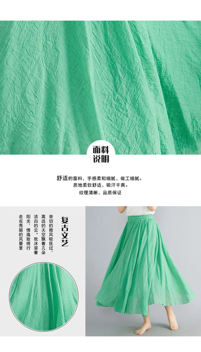 Fashion Cotton Linen Clothes Women Skirts Maxi Y2k Elegant Beach Saia Ropa Mujer Casual Vestido Boho Long Skirt Faldas Harajuku