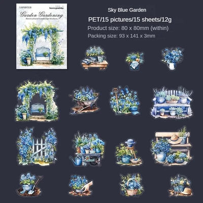 15Pcs stickers pack Garden Flower Workshop Garden Scenery Handbook Supplies Decorative Stickers Diary Scrapbook 141*93mm