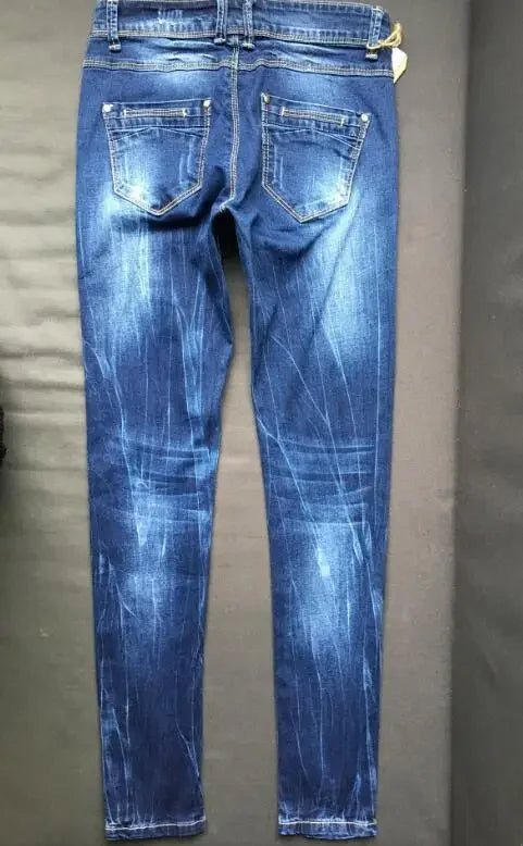 Women's Tight Denim Pencil Pants, Low Waisted Jeans, Tied Dyeing Women Jeans