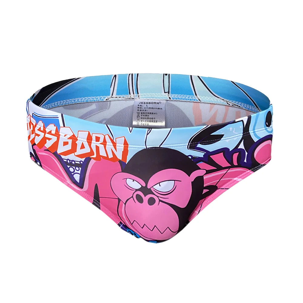 Summer New Swimwear Sexy Mens Cartoon Print Bathing Suit Quick Dry Breathable Swim Briefs Fashion Male Beach Surfing Underwear