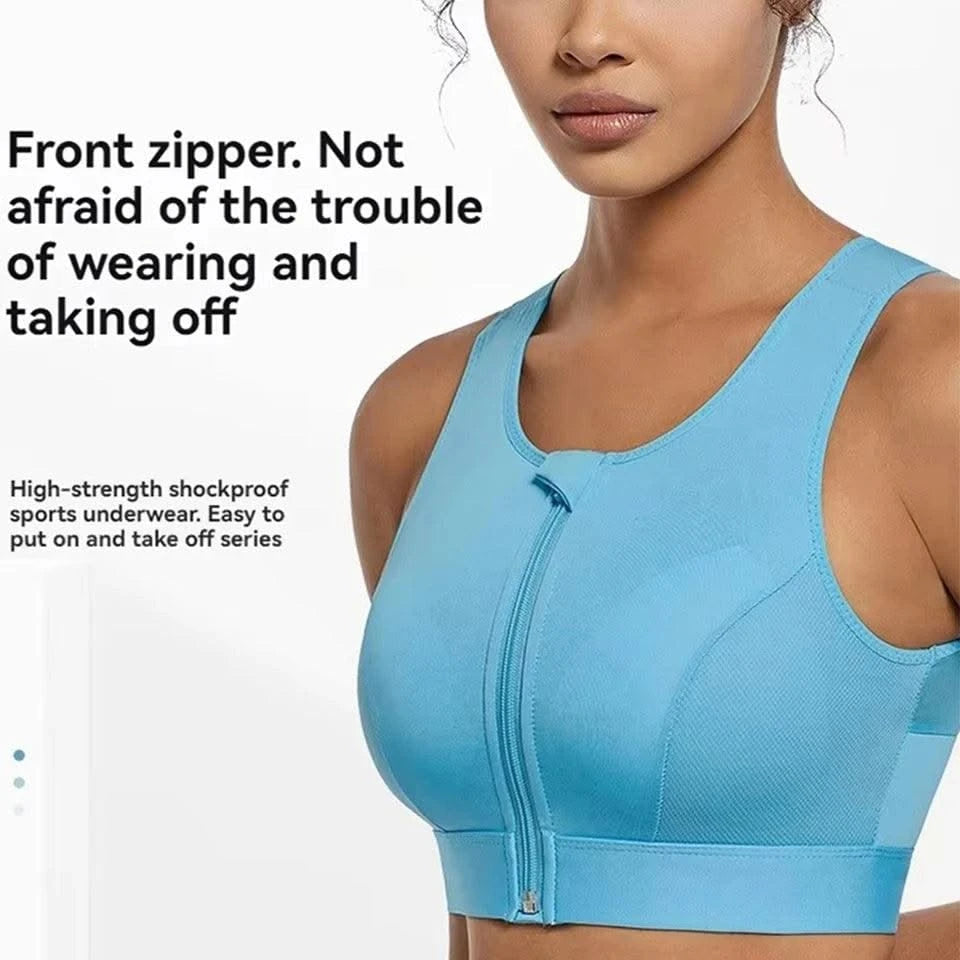 Plus Size Sports Bra for Women High-Strength Shock-Absorbing Gathering Top Running Zipper No Steel Bracket Underwear Yoga Vest
