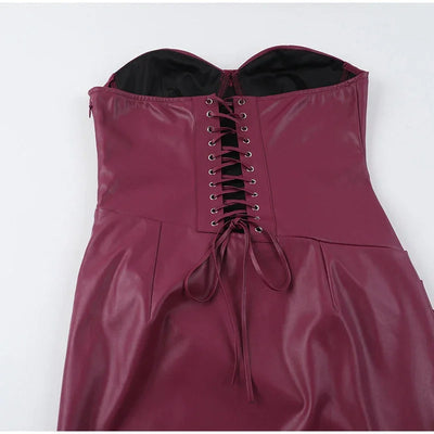 Sexy Pu Leather Women Maxi Dresses Fashion Sleeveless Backless Pleated Hip Package Female Robe Chic Ladies Party Evening Dress