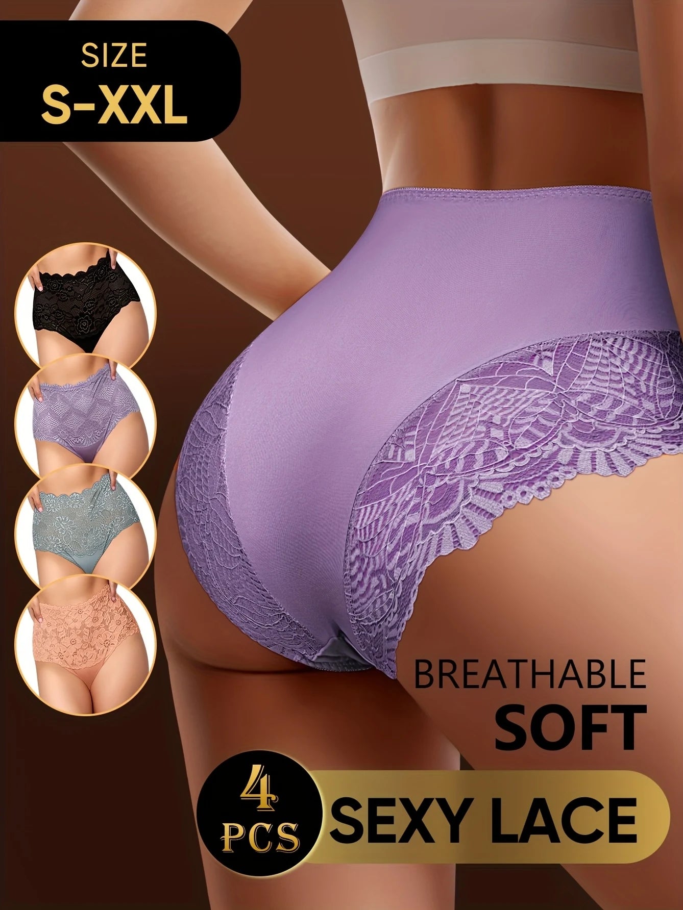 Women's Underwear - Elegant Floral Lace panties, Soft Everyday & Special Occasion Panties, Non-Sheer Breathable Soft