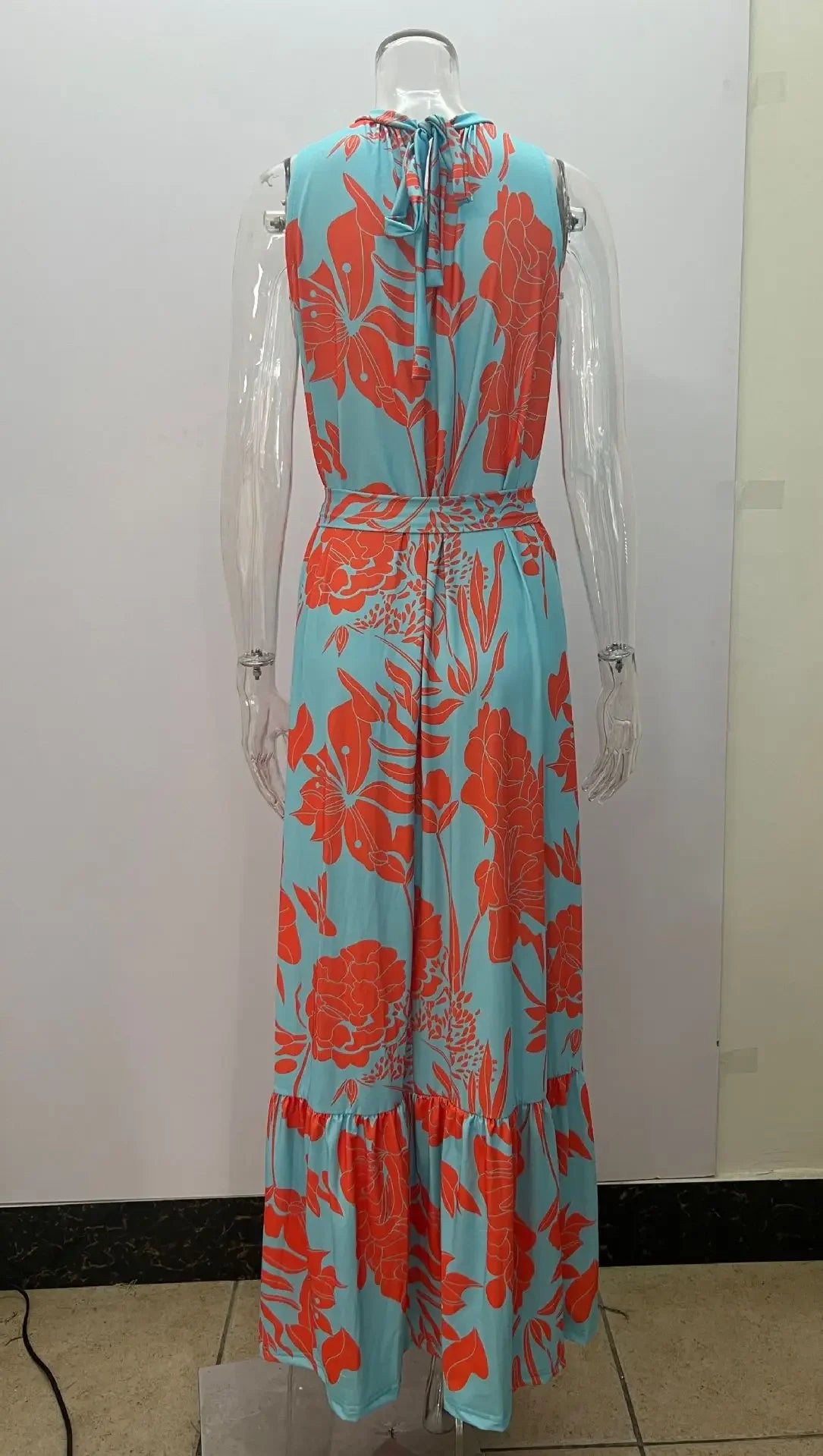 2025 Women's Elegant Floral Print Long Dresses Spring Summer Lace up Print Strap Dress Holiday Beach Female Robe Vesido Mujer