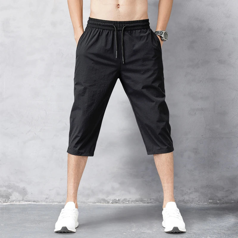 Summer Cropped Trousers for Men, Ice-Feel Breathable Stretch Trousers, Casual Versatile Shorts