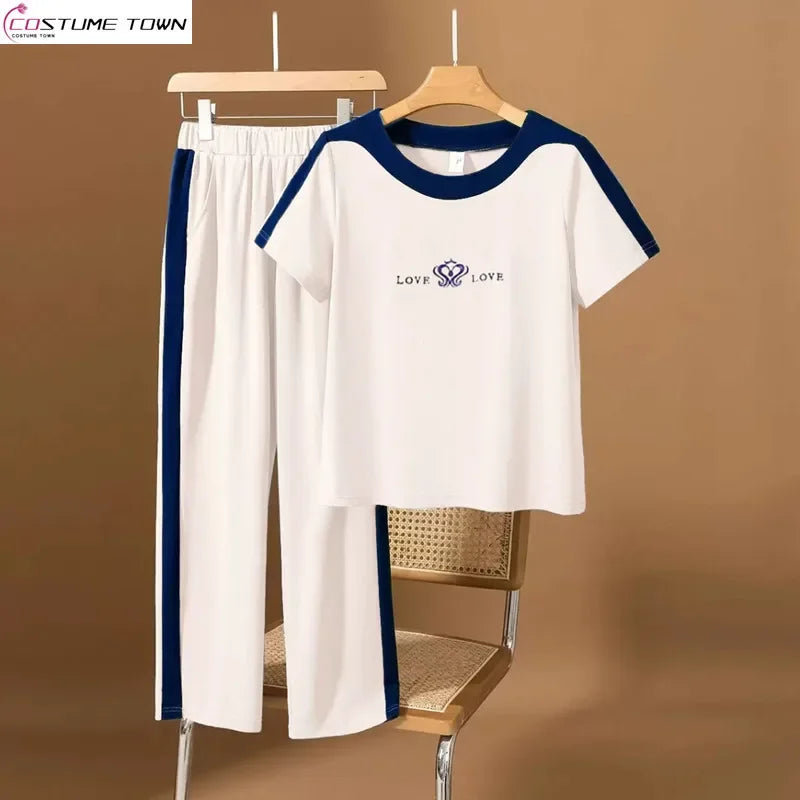 Casual sportswear set for women 2024 spring and summer new fashion short sleeved+wide leg pants two-piece set