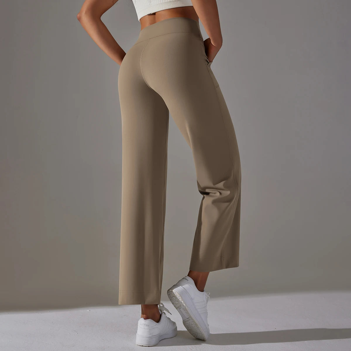 Wide Leg Pants With Pockets Women's Loose Yoga High Waist Legging Drawstring Outdoor Casual Jogging Gym Sports Flare Pants