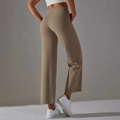 Wide Leg Pants With Pockets Women's Loose Yoga High Waist Legging Drawstring Outdoor Casual Jogging Gym Sports Flare Pants