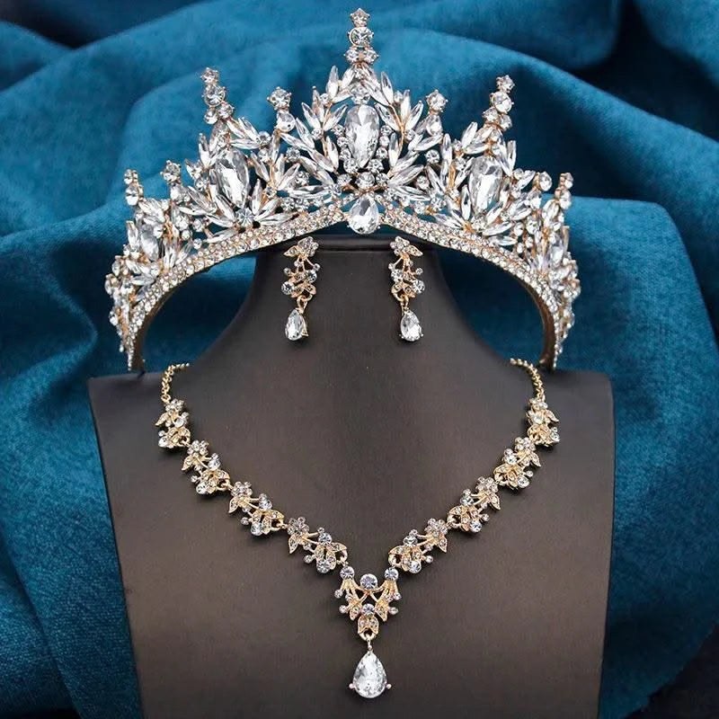 Wedding Tiaras, Bridal Set Costume Accessories, Jewellery Sets for Women 3 Pcs Necklace, Earrings and Crown