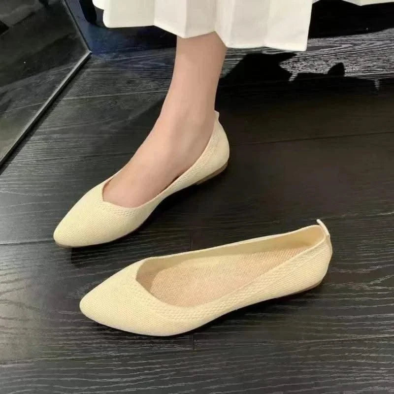 Women's Ballet Casual Shoes Slip-on Flats Knitting Ballerina Pointe Shoes