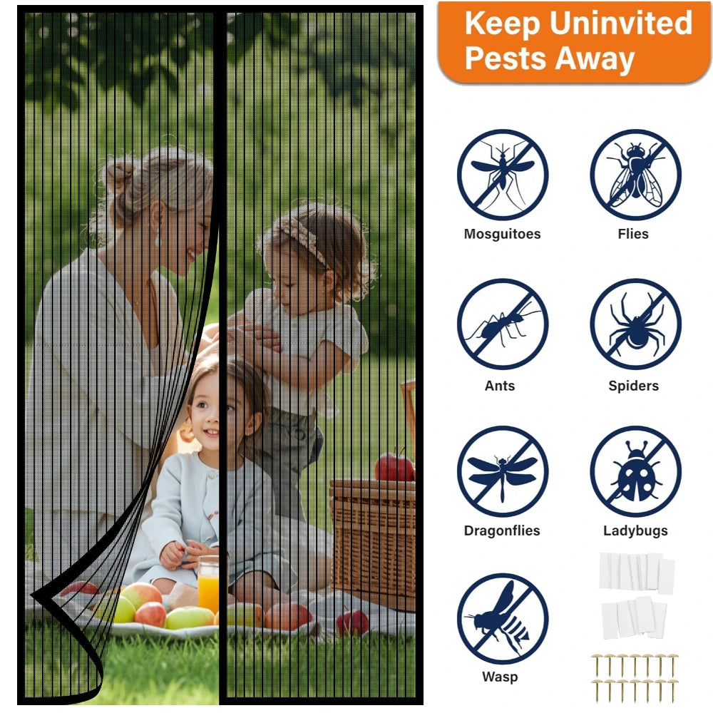 Magnetic Screen Door Screen Door Mesh Keep Bugs Out Heavy-Duty Mesh Curtain Pet and Kid Friendly Works with Front Doors
