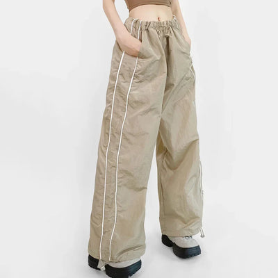 Women's Wide-Leg Joggers Adjustable Ankle Cuffs Side Stripes Drawstring Waist Lightweight Streetwear