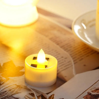 Solar Candle Tea Lamp Smokeless Simulation LED Electronic Candle Lamp Outdoor Christmas Halloween Tea Wax