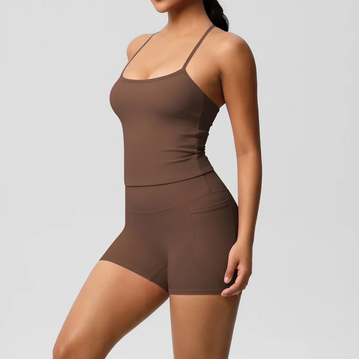 2PCS Sportswear With Pocketed Yoga Set Gym Clothes Yoga Suits For Women Tracksuits Sports Shorts Crossover Bra Gym Leggings