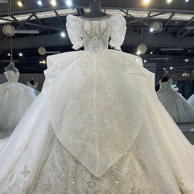 Customized Wedding Dresses For Women Organza Ball Gown O-Neck Wedding Suits For Women Sequined Beading Crystal Suknia Ślubna