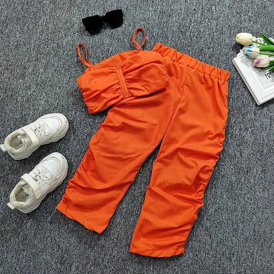 1-8years Baby Kids Summer Clothing For Girls Sleeveless Crop Tops+Cargo Pants 2pcs/sets Children's Fashion Clothes Outfits Girl