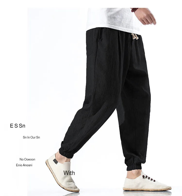 Men's Cotton and Linen Trousers Harem Pants Cuffed Fashion Trousers Linen Slim Pants Beach Pants Joggers Streetwear Loose Pants