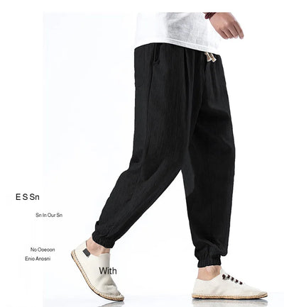 Men's Cotton and Linen Trousers Harem Pants Cuffed Fashion Trousers Linen Slim Pants Beach Pants Joggers Streetwear Loose Pants