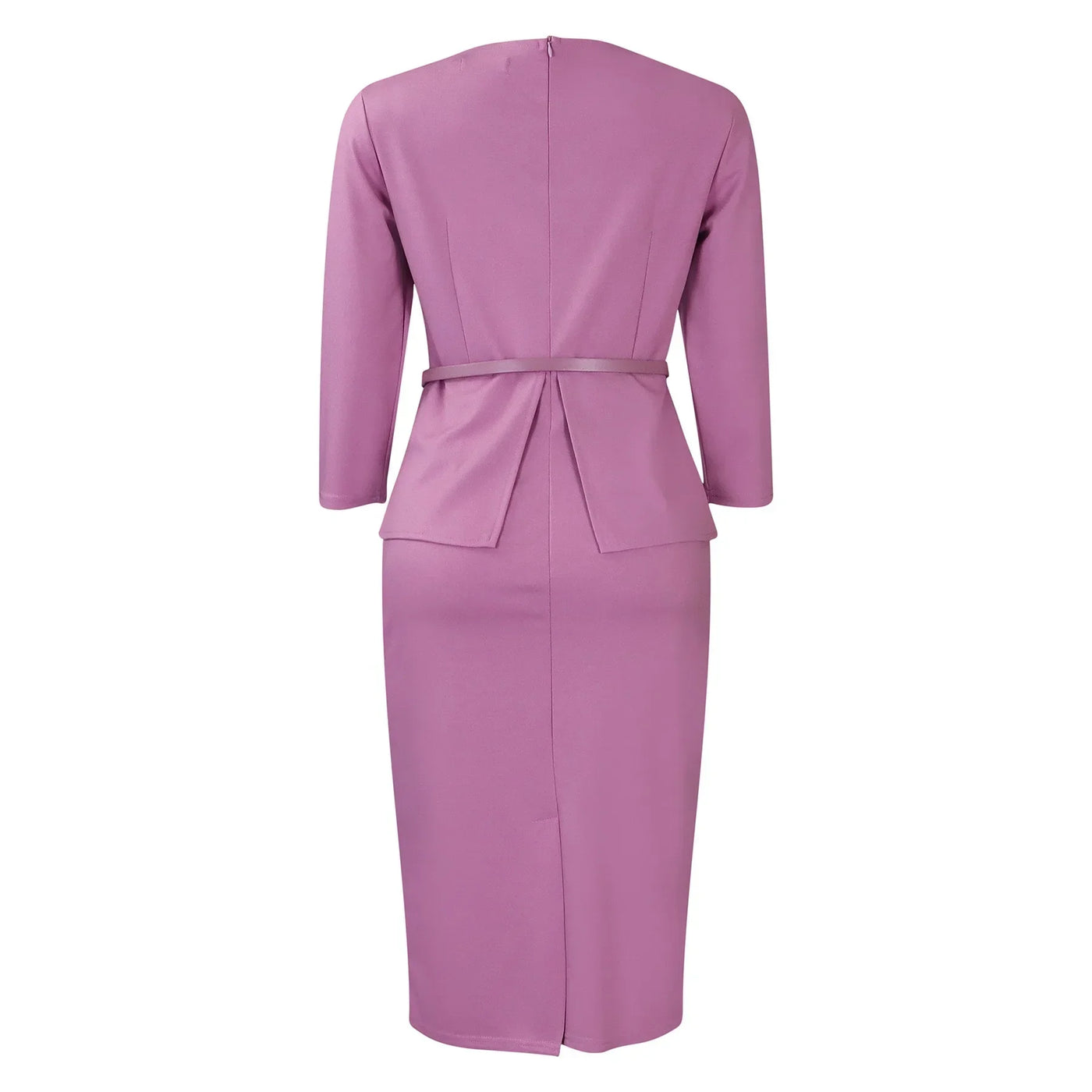 Dress Office Wear for Women Professional Skew Collar Three Quarter Sleeve Belt Waisted Sheath Package Hips Mid Calf Formal Dress