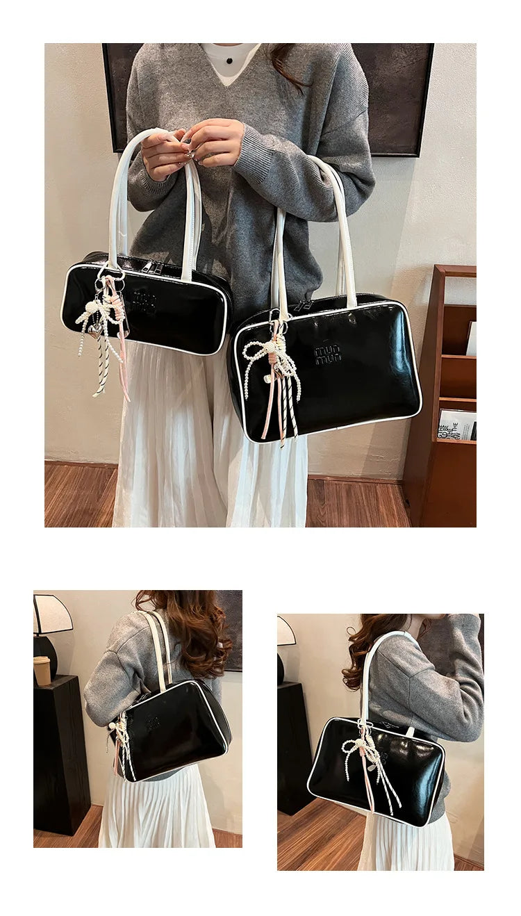 Designer Bowling Tote Women's Oversized Shoulder Bag, High-Capacity Office Handbag, Fashionable Minimalist Crossbody Purse