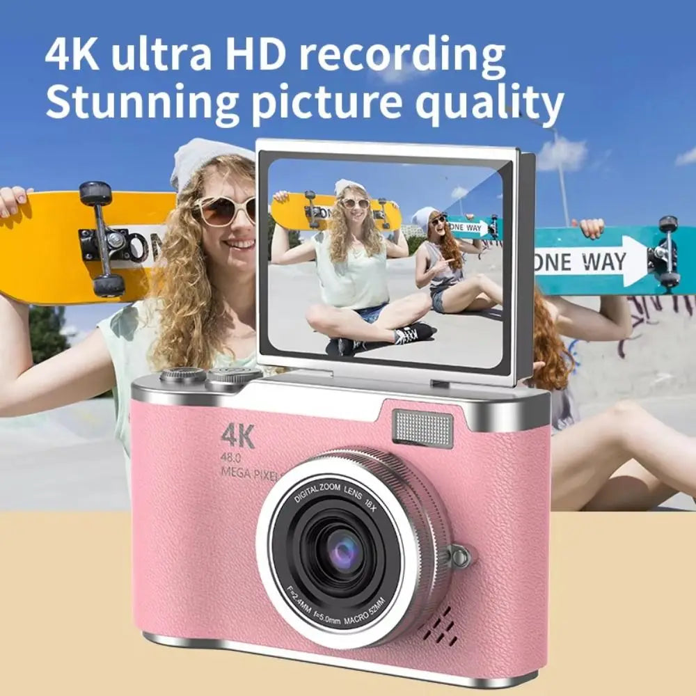 High-Definition HD Digital Camera 4K 48MP 8X Digital Zoom Video Camcorder CCD with Hanging Straps Flip Screen