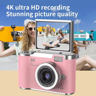 High-Definition HD Digital Camera 4K 48MP 8X Digital Zoom Video Camcorder CCD with Hanging Straps Flip Screen