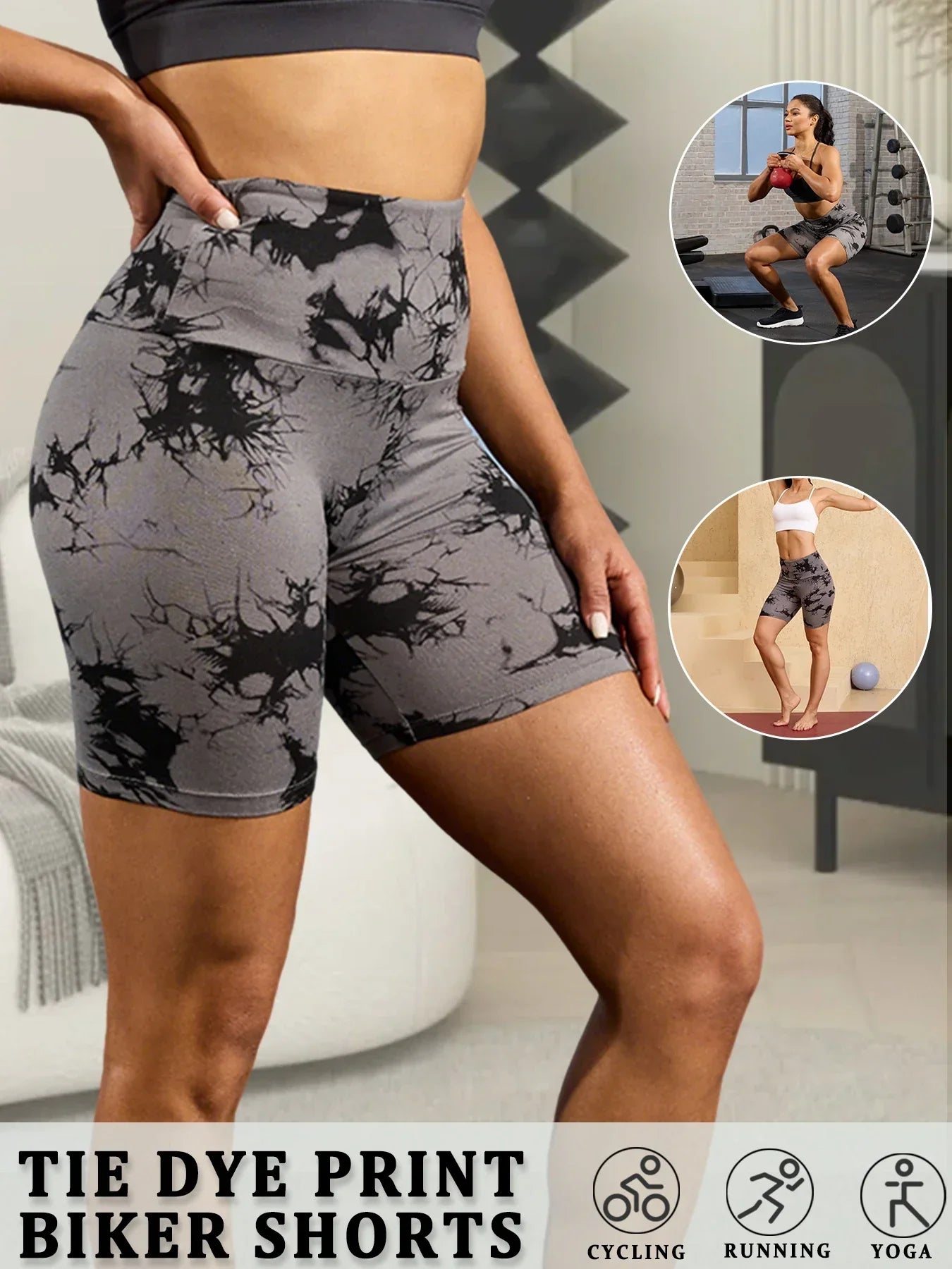 Super Soft High Waisted Tie Dye Print Sport Biker Shorts for Women No See Running Yoga Athletic Push Up Gym Shorts