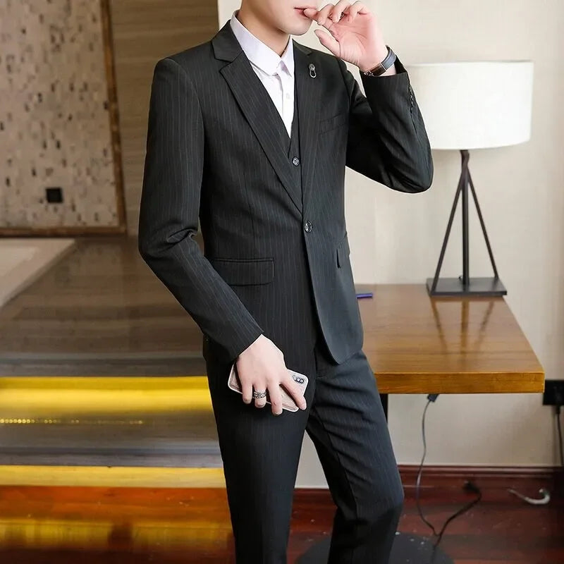 Suit (Blazer+ Vest + Trousers +) Men's Fashionable Business Solid color Gentleman's Wedding Workwear Casual Performance Suit